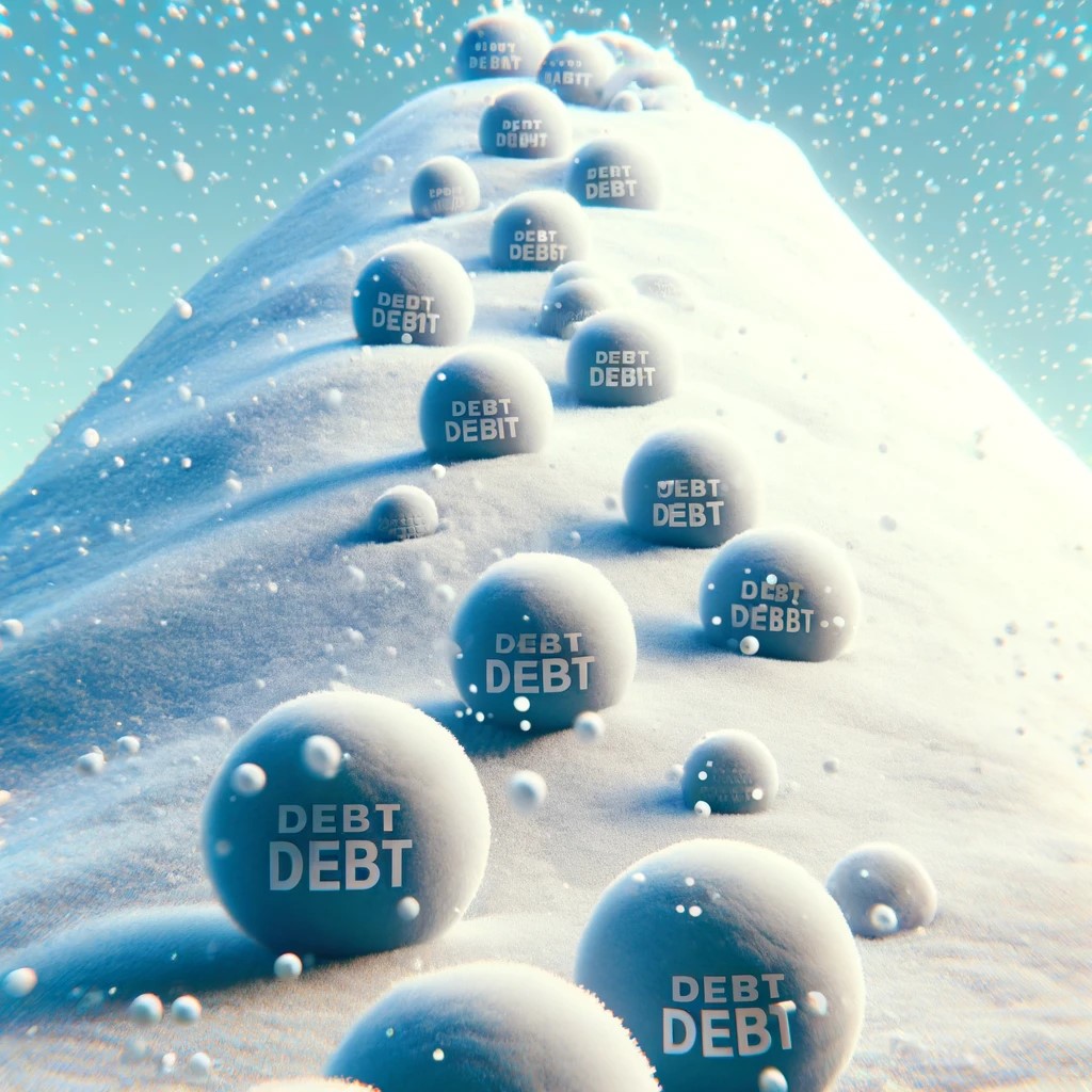 DALL·E 2024-05-14 20.01.39 - A visual representation of the snowball method for debt reduction. The image should feature a series of snowballs arranged from smallest to largest, e