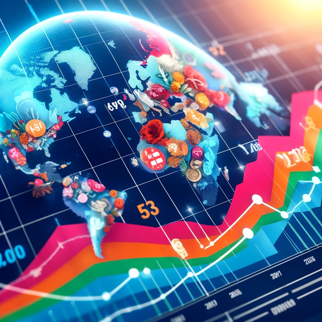 DALL·E 2024-06-04 13.10.42 - A graph showing the increasing trend of an aging population worldwide. The graph is colorful and easy to understand, depicting rising life expectancy 